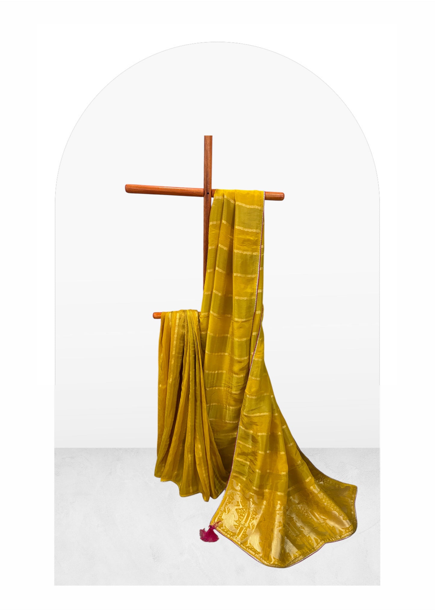 Yellow Striped Dola Silk Saree